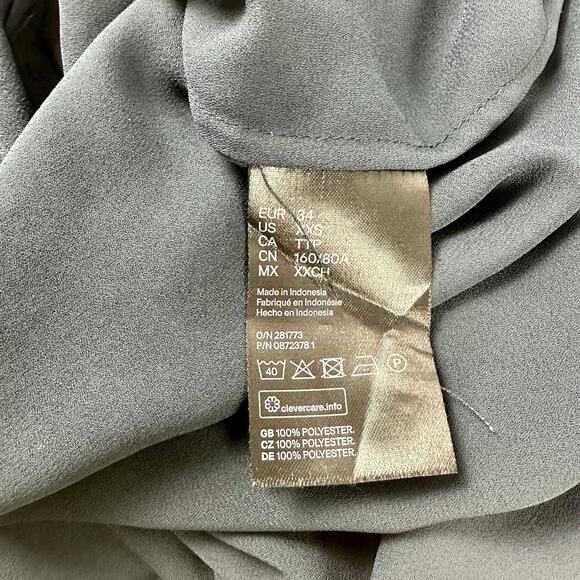 H&M Women's Sheer Flutter Sleeve Pleated Blouse Teal Blue XXS - Picture 6 of 6